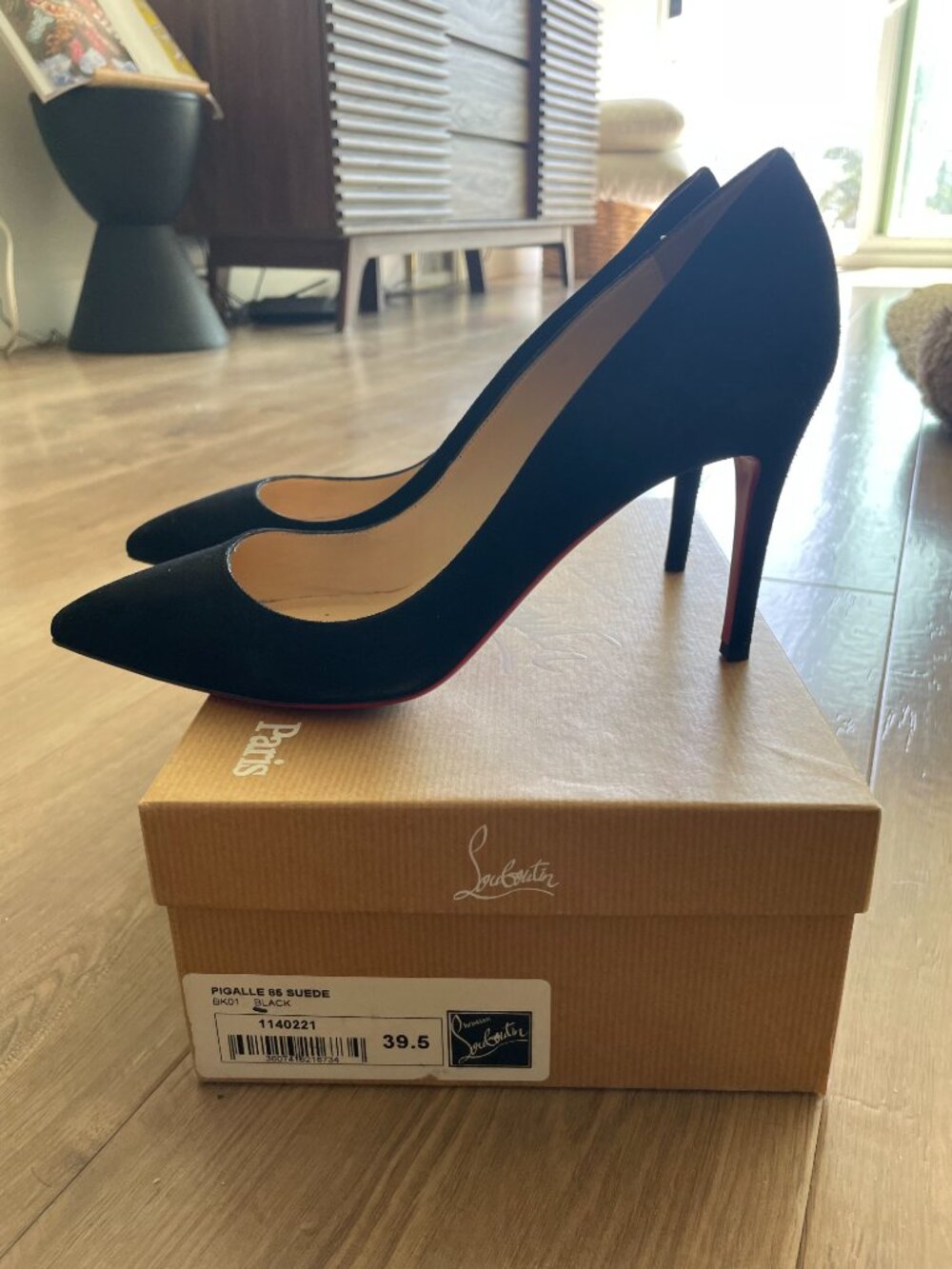 Christian Louboutin Pigalle 85 Black Suede Heels